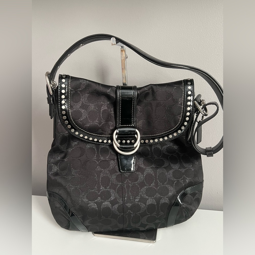 Coach F12852 Metallic Signature C Studded Flap Saddle Bag